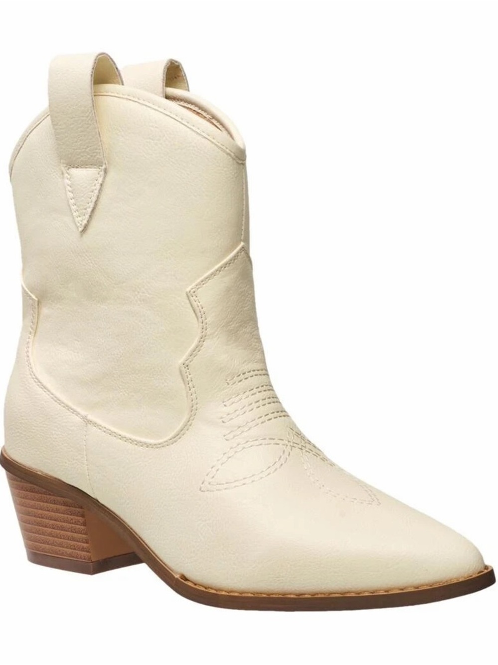 French Connection Carrie Boot White Western Ankle Boots Vegan Leather Sz 6.5